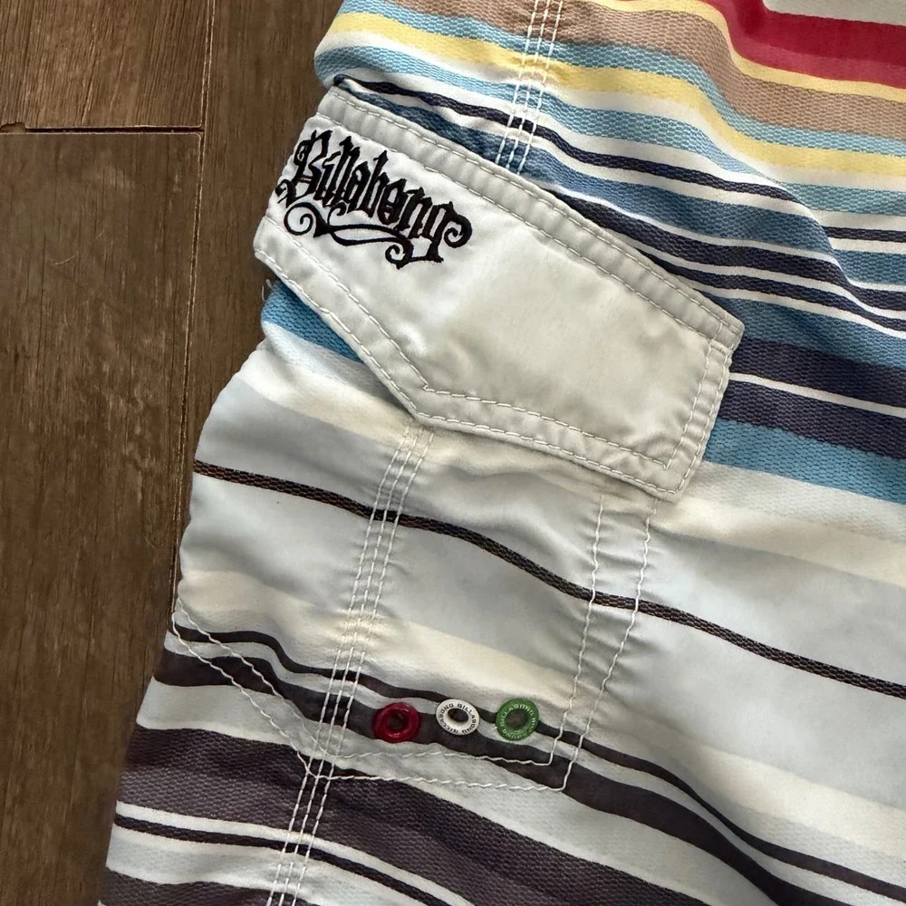 Billabong Board Shorts Mens Size 33 Multi-Color Striped Surf Swim Trunks Y2K